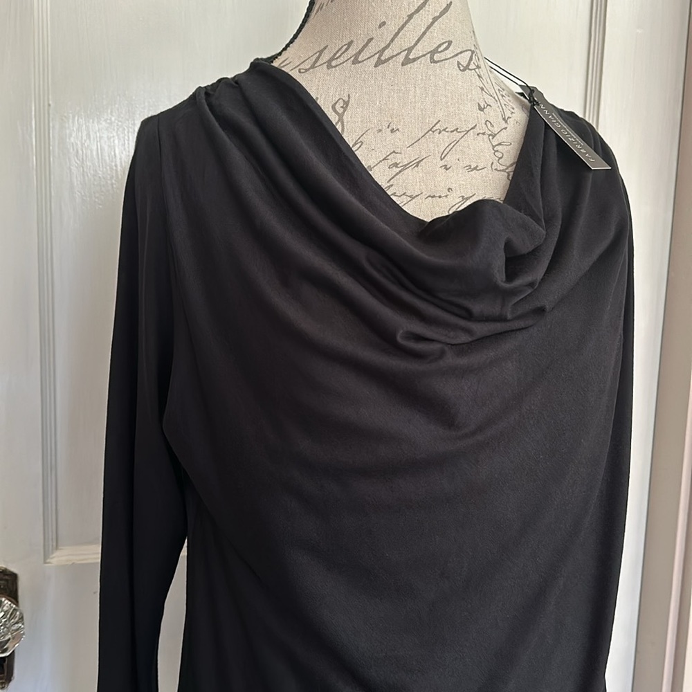 FABRIZIO GIANNI Black Long Sleeve Drape Neck Jersey